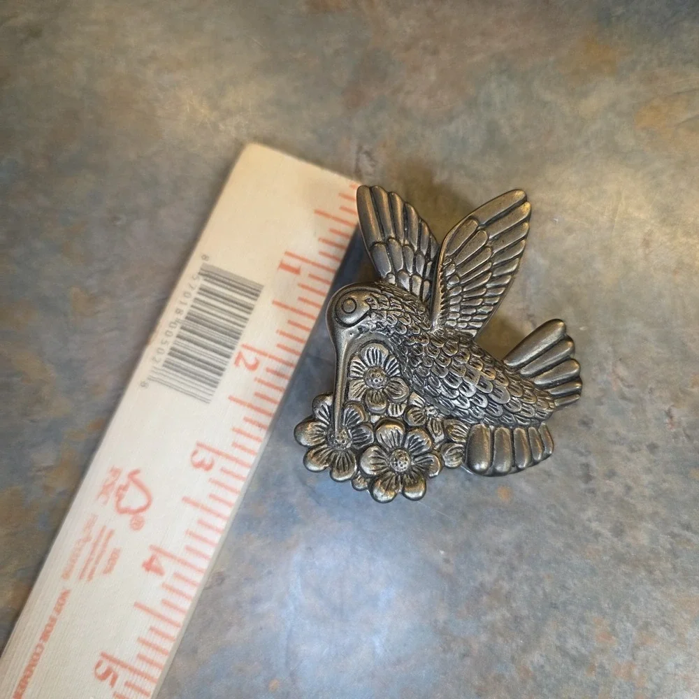 Vintage Silver Plated Hummingbird Trinket Box Lined Bird Garden